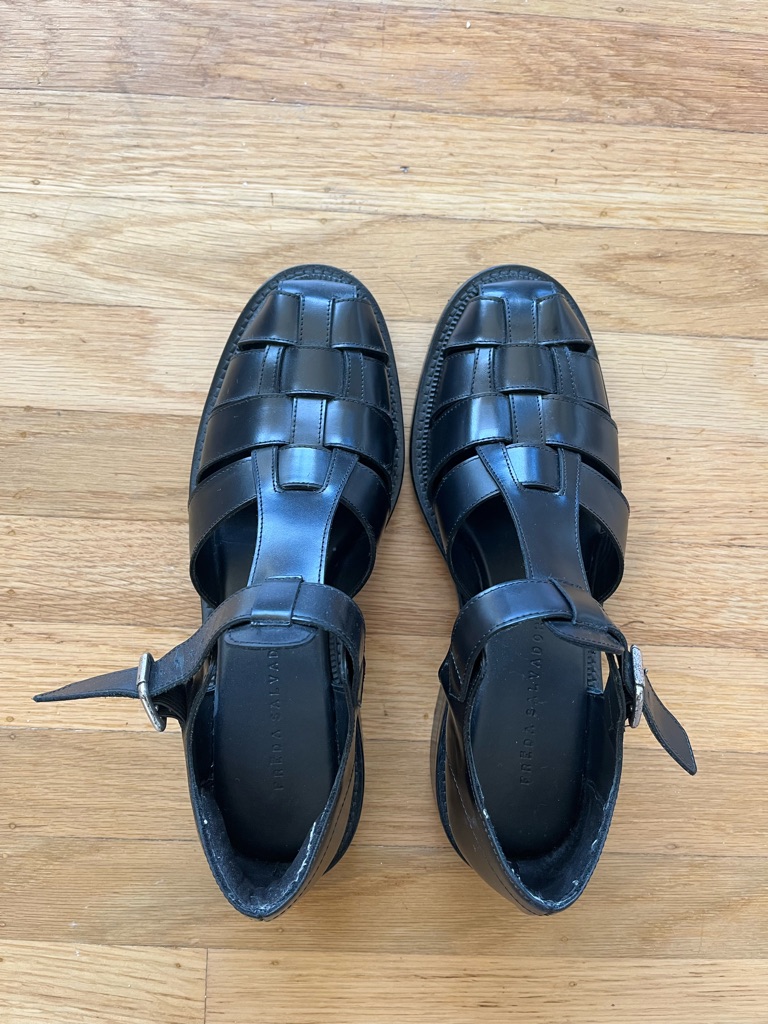 Freda Salvador Dahlia Black Leather Fisherman Loafer Sandals